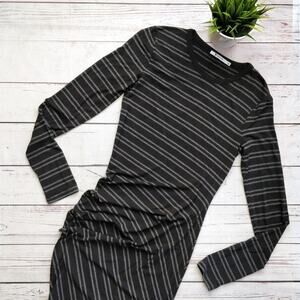 T BY ALEXANDER WANG Asymmetric Striped Jersey Dress Long Sleeve Grey Black Sz M